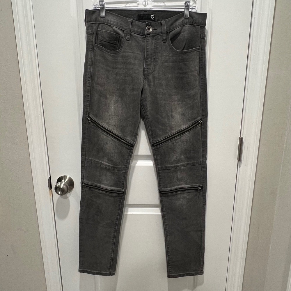 G by GUESS Mens Moto Jeans Decorative Zippers Grey 31